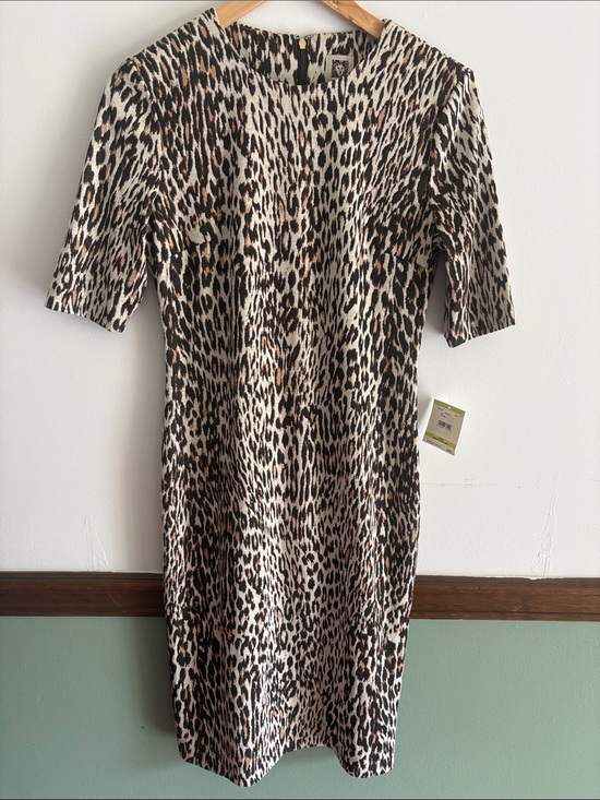Anne Klein Dresses & Skirts - Anne Klein Womens Leopard Print Short Sleeve Sheath Dress - Beige/Black